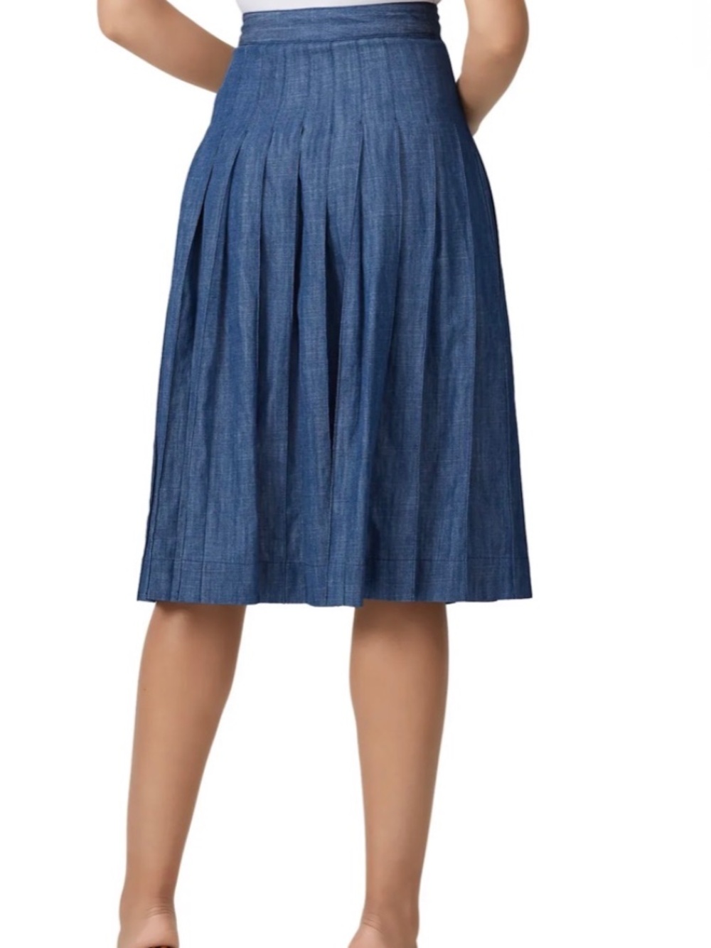 J Crew Collection Pleated Midi Skirt Blue Denim Chambray NWT SZ 4 - Picture 2 of 7
